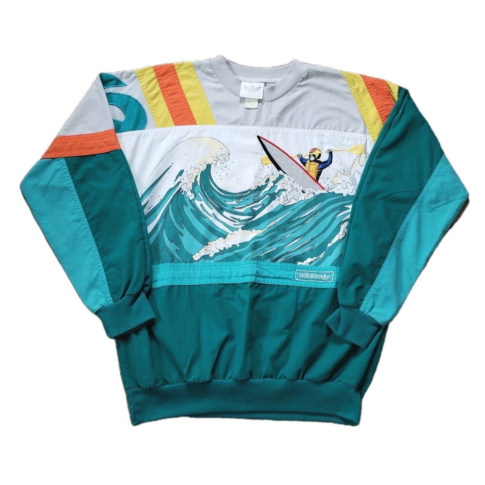 Vintage 80s Adidas Devil's Toenail Kayak Medium Mens All Over Print Sweatshirt